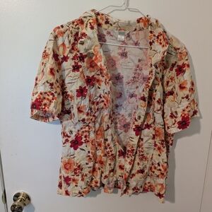🌸 Christopher & Banks Short Sleeve Button-Up Floral Top – XL 🌸